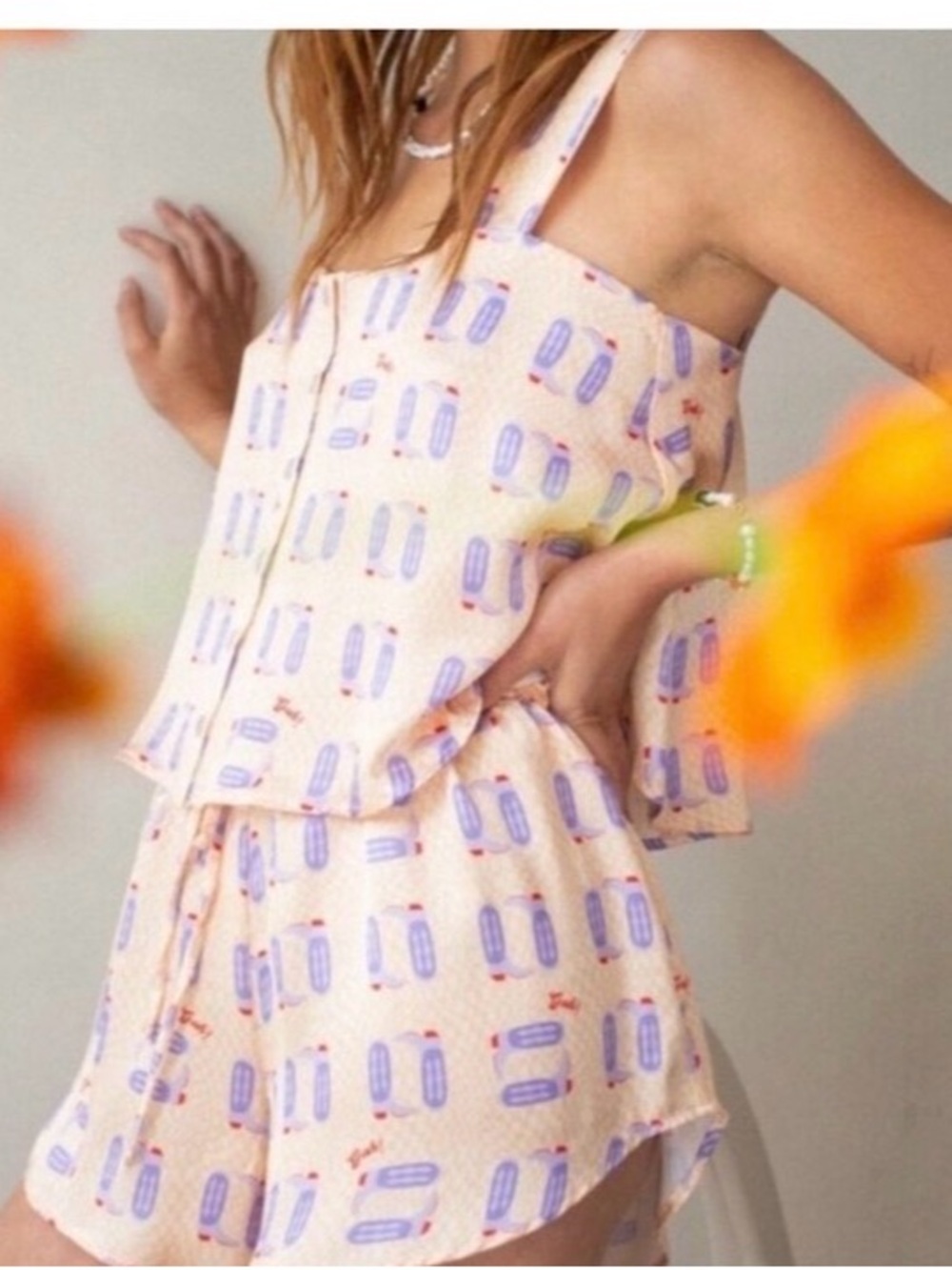 Lisa Says Gah Pink Printed Cami with Lavender Motif